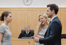 Lors de notre audience de divorce, mon ex-mari a éclaté de rire en voyant ma robe, une simple trouvaille de friperie. Il croyait me ridiculiser devant tout le monde, convaincu que son costume hors de prix faisait de lui un homme supérieur.