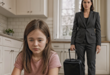 Je suis rentrée de voyage plus tôt que prévu, avec vingt-quatre heures d’avance. En ouvrant la porte, je ne m’attendais certainement pas à tomber sur cette scène : ma fille de neuf ans, seule, agenouillée sur le carrelage froid, en train de frotter le sol de la cuisine comme si elle était une petite employée de maison.