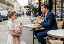 Elle s’agenouilla à côté de sa table sur le trottoir, berçant son bébé. « S’il vous plaît, je ne veux pas votre argent — juste un moment de votre temps. » L’homme en costume leva les yeux de son verre de vin, inconscient que ses paroles allaient bouleverser tout ce qu’il croyait savoir.