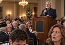 Lors d’un banquet pour les anciens combattants, mon père a pris le micro et a dit à soixante personnes que j’avais été renvoyé de l’armée pour « lâcheté sous le feu ». Je suis resté silencieux jusqu’à ce que l’orateur principal, avec sa canne, se lève—car c’était le seul homme dans cette salle qui y avait réellement été.